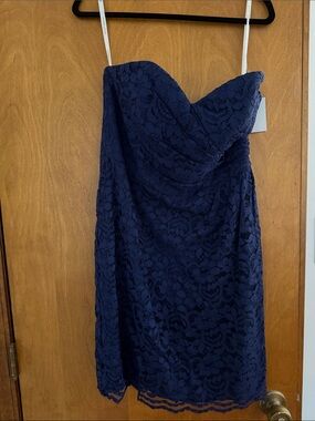 David's Bridal Navy Strapless Lace Cocktail Dress